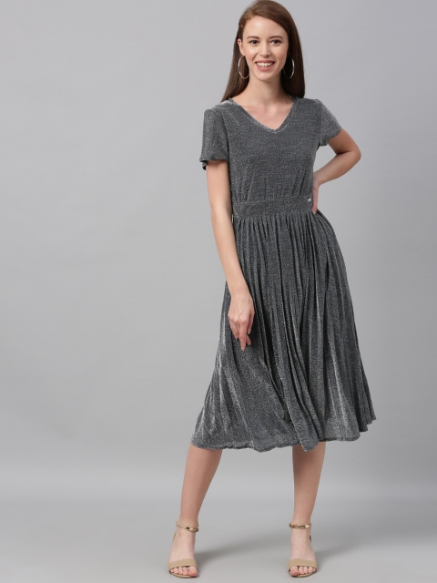 JC Collection Women Charcoal Grey & Silver Shimmered Accordion Pleats Fit and Flare Dress
JC Collection Women Charcoal Grey & Silver Shimmered Accordion Pleats Fit and Flare Dress