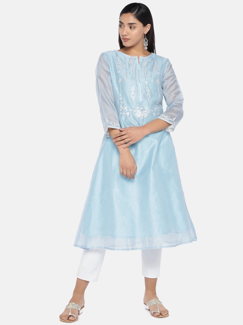 Teal19 Women Turquoise Blue & Silver-Coloured Embroidered Chanderi Silk A-Line Kurta
Teal19 Women Turquoise Blue & Silver-Coloured Embroidered Chanderi Silk A-Line Kurta