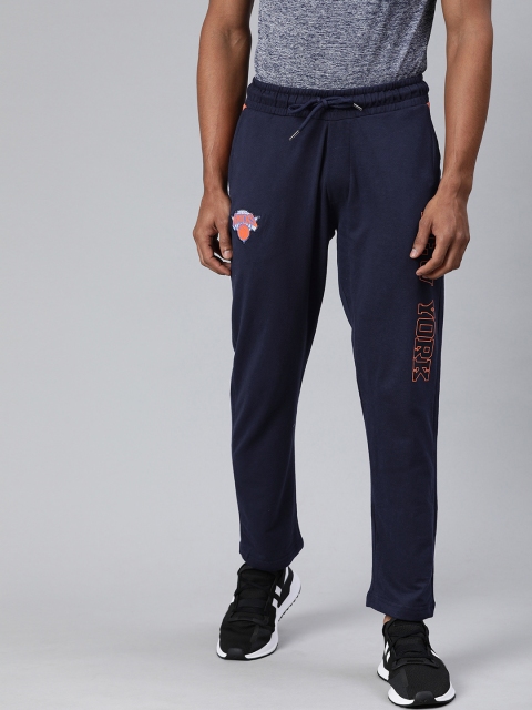 NBA Men Navy Blue Solid Track Pants with Printed Detail
