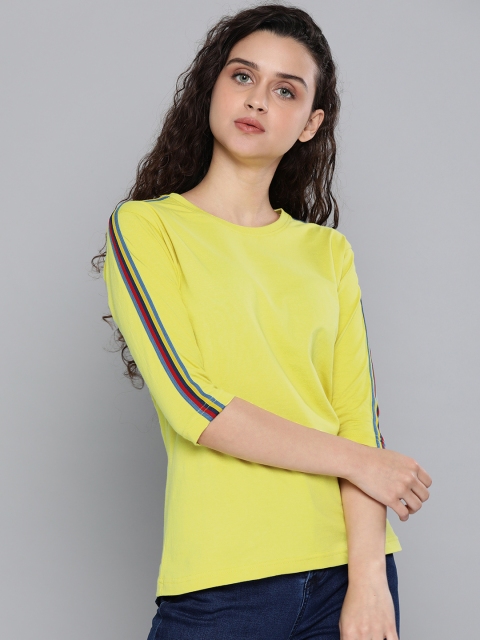 DILLINGER Women Lime Green Solid Round Neck T-shirt