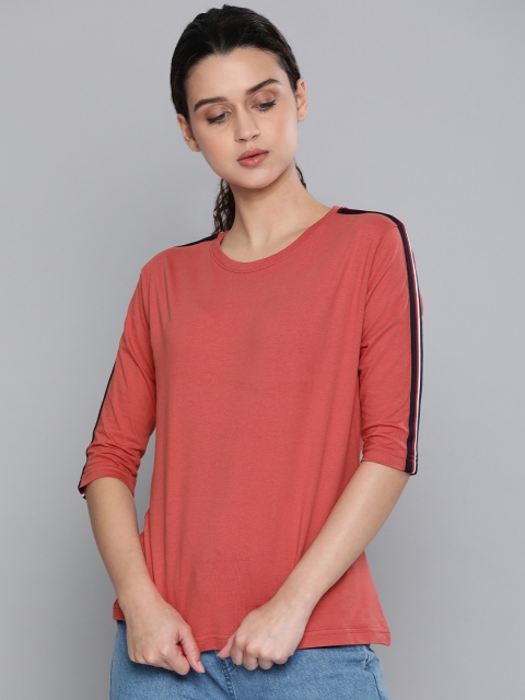DILLINGER Women Coral Red Solid Round Neck Pure Cotton T-shirt With Applique Detailing
DILLINGER Women Coral Red Solid Round Neck Pure Cotton T-shirt With Applique Detailing