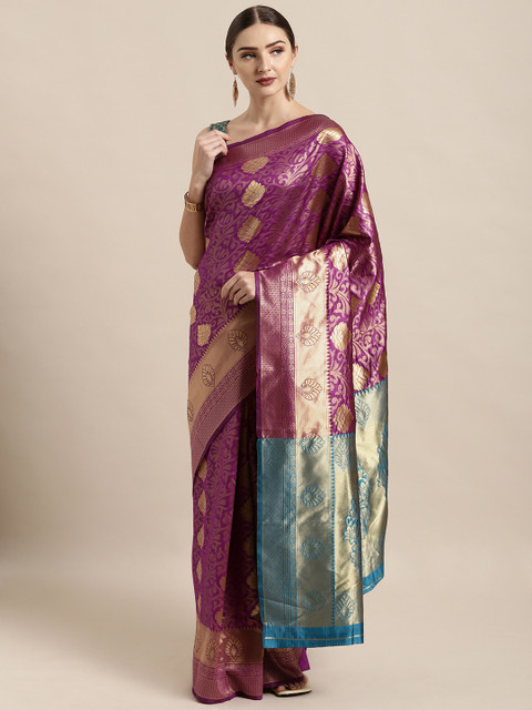 Satrani Purple & Golden Poly Silk Woven Design Kanjeevaram Saree 
Satrani Purple & Golden Poly Silk Woven Design Kanjeevaram Saree