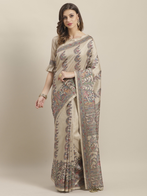 Saree mall Beige & Green Printed Saree