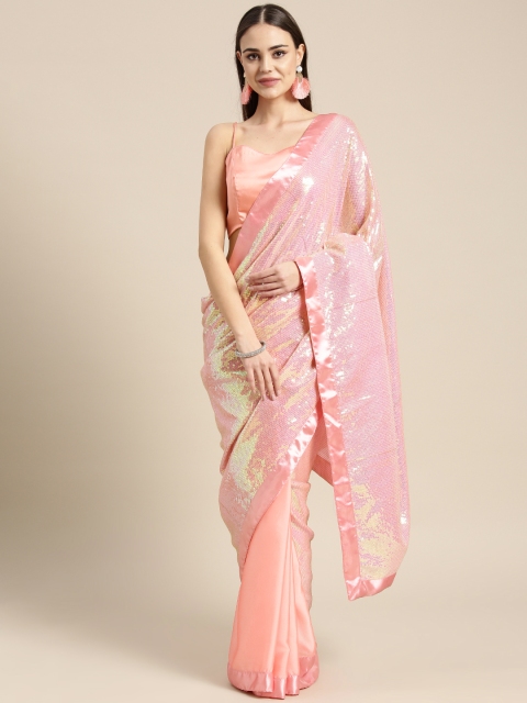 Inddus Women Pink Sequinned Saree