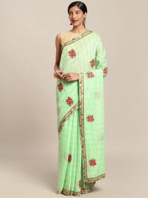 Mitera Green Embroidered Poly Silk Saree