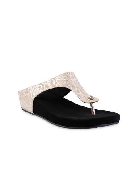 Metro Women Gold-Toned Printed Flats