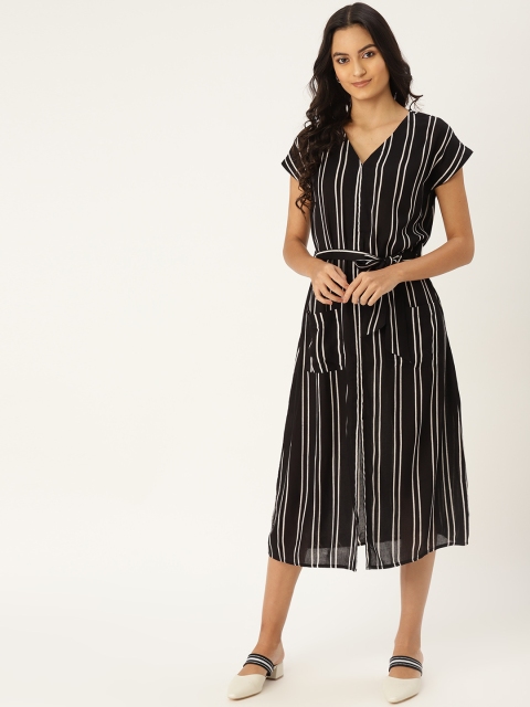 MBE Women Black & White Striped A-Line Dress