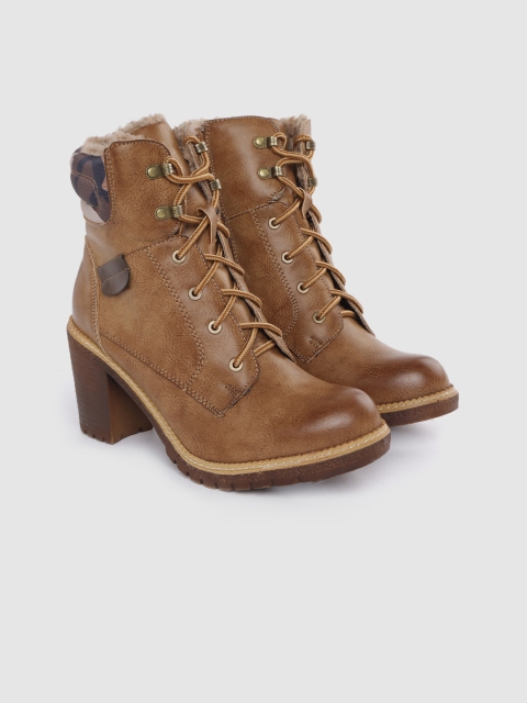 The Roadster Lifestyle Co Women Brown Mid-Top Heeled Boots