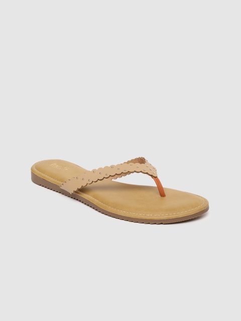 Inc 5 Women Beige Embellished T-Strap Flats
