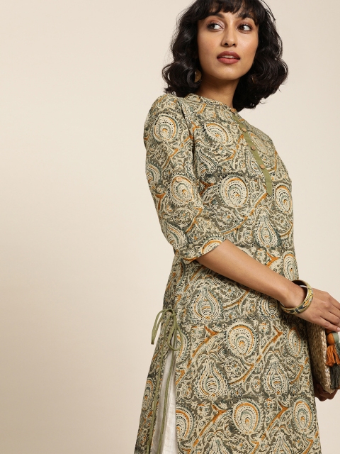 Taavi Women Olive Green & Beige Yellow Kalamkari Hand Block Print Sustainable Straight Kurta
Taavi Women Olive Green & Beige Yellow Kalamkari Hand Block Print Sustainable Straight Kurta