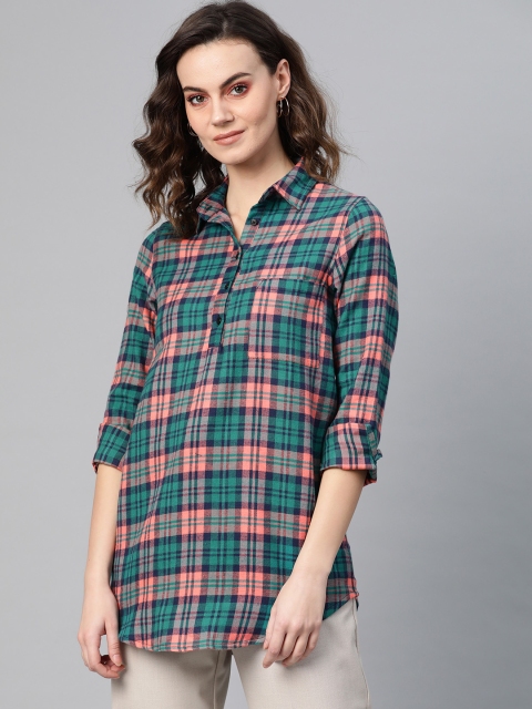 I AM FOR YOU Women Sea Green & Peach-Coloured Checked Winter Shirt Style Pure Cotton Top
I AM FOR YOU Women Sea Green & Peach-Coloured Checked Winter Shirt Style Pure Cotton Top