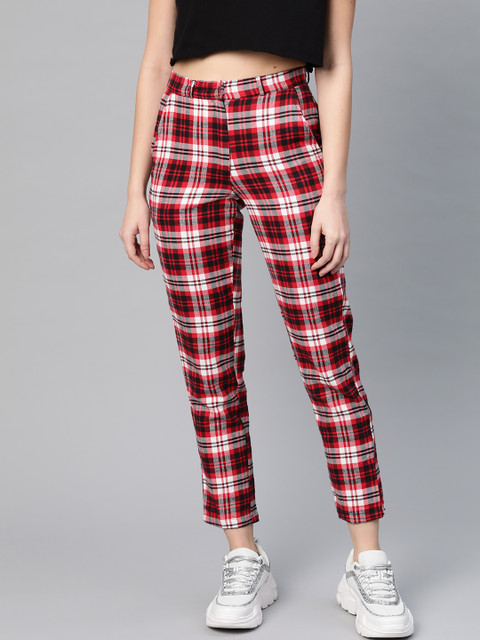 I AM FOR YOU Women Red & Black Tailored Regular Fit Checked Winter Regular Trousers 
I AM FOR YOU Women Red & Black Tailored Regular Fit Checked Winter Regular Trousers