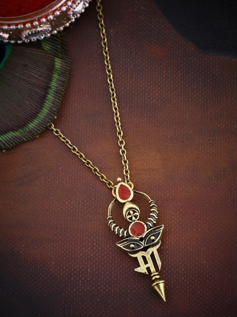 Studio Voylla Red Stone-Studded Oxidised Gold-Plated Goddess Durga Pendant with Chain
Studio Voylla Red Stone-Studded Oxidised Gold-Plated Goddess Durga Pendant with Chain