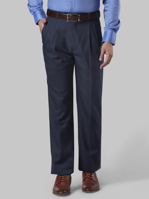 Raymond Men Blue Regular Fit Solid Formal Trousers