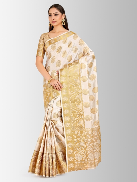 MIMOSA Beige Art Silk Woven Design Kanjeevaram Saree