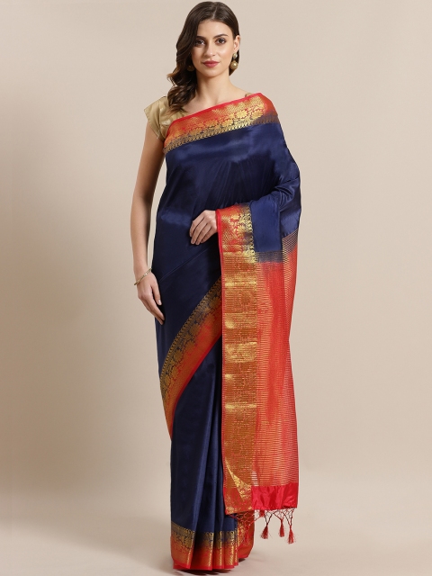 Chhabra 555 Navy Blue Solid Banarasi Saree