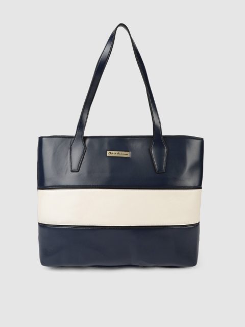 Mast & Harbour Navy Blue & White Colourblocked Shoulder Bag