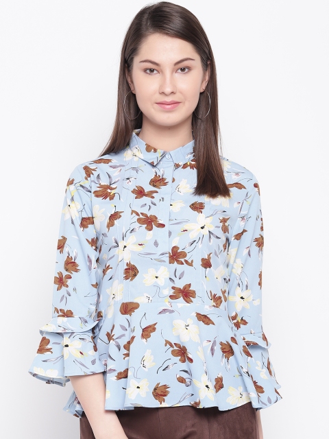 Marie Claire Women Blue & Brown Printed A-Line Top
