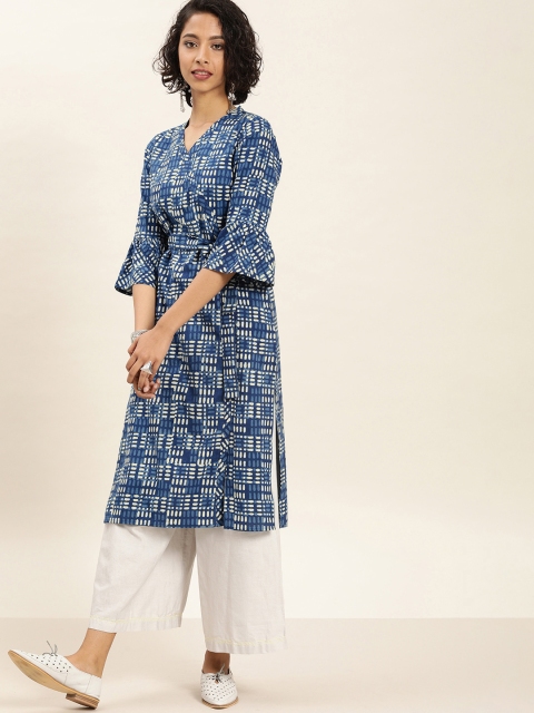 Taavi Women Blue & White Bagru Hand Block Printed Sustainable Kurta with Bell Sleeves & Tie-Up Detail
Taavi Women Blue & White Bagru Hand Block Printed Sustainable Kurta with Bell Sleeves & Tie-Up Detail