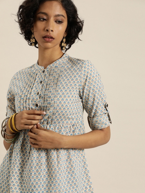 Taavi Women Off-White & Blue Hand Block Print Legacy A-Line Top With Roll-Up Sleeves
Taavi Women Off-White & Blue Hand Block Print Legacy A-Line Top With Roll-Up Sleeves