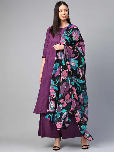 Sangria Women Purple & Black Self Design Kurta with Palazzos & Dupatta
Sangria Women Purple & Black Self Design Kurta with Palazzos & Dupatta