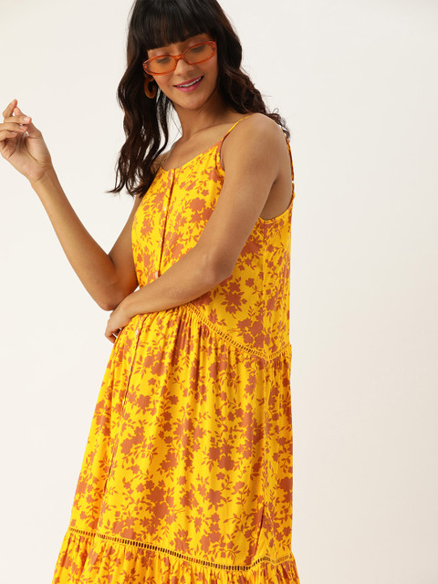 DressBerry Women Yellow & Peach-Coloured Printed Tiered A-Line Dress
DressBerry Women Yellow & Peach-Coloured Printed Tiered A-Line Dress