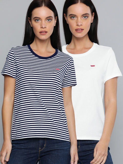 Levis Women Pack Of 2 Round Neck T-shirts, Navy blue