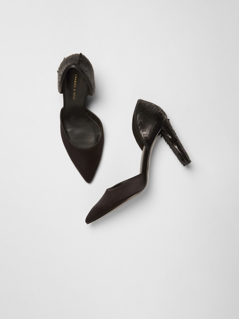 CHARLES & KEITH Women Black Embellished Mid-Top Heels
