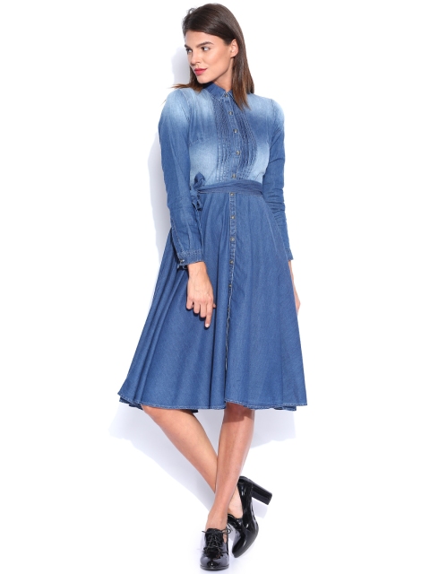 Tokyo Talkies Blue Denim Fit & Flare Dress
