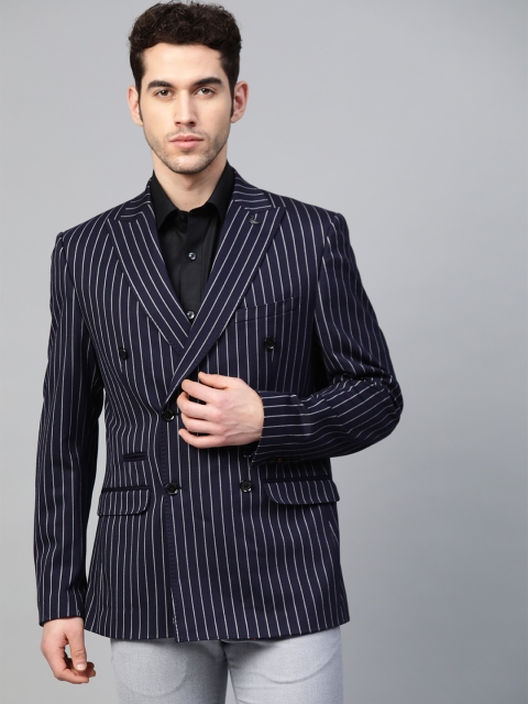 Blackberrys Men Navy Blue & White Striped Slim Fit Single-Breasted Smart Casual Blazer
Blackberrys Men Navy Blue & White Striped Slim Fit Single-Breasted Smart Casual Blazer