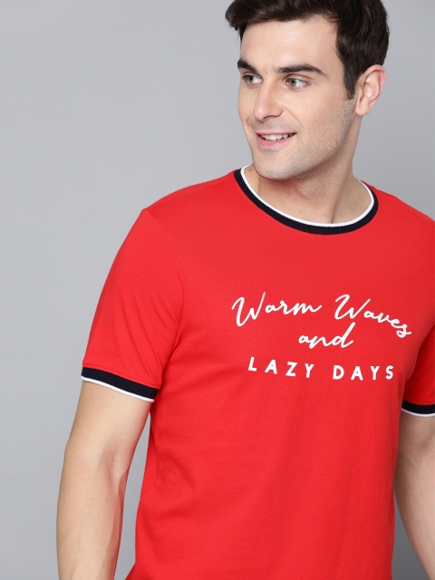 Mast & Harbour Men Red & White Printed Round Neck T-shirt