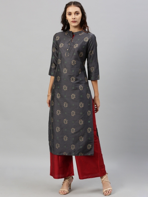 Anouk Women Grey & Beige Printed Kurta with Pyjamas