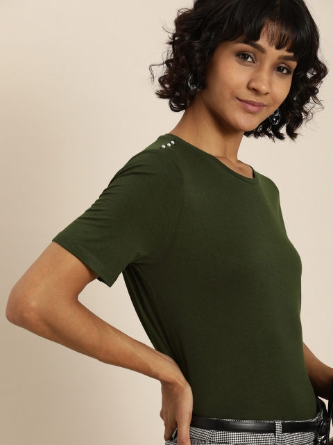 her by invictus Women Olive Green Solid Top