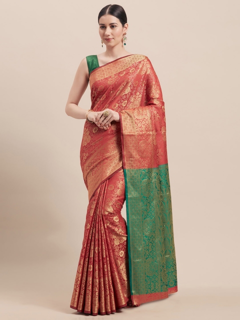 Viva N Diva Green & Gold-Toned Art Silk Woven Design Kanjeevaram Saree