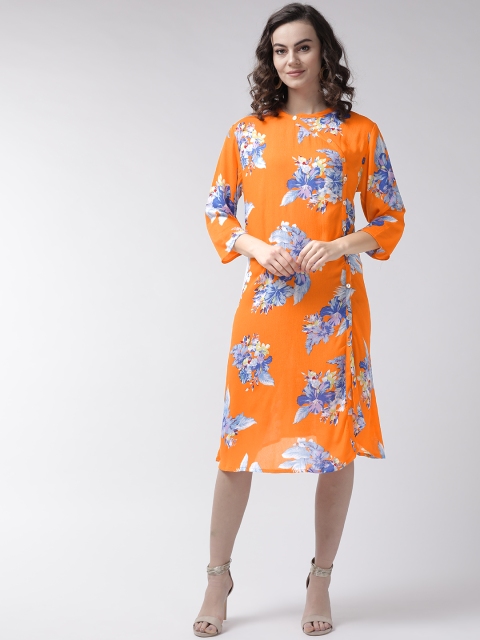 Rue Collection Women Orange & Blue Printed Wrap Dress