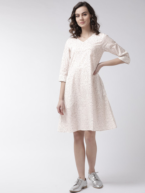 Rue Collection Women Off-White & Grey Floral Printed A-Line Dress 
Rue Collection Women Off-White & Grey Floral Printed A-Line Dress