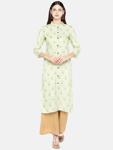 Vbuyz Women Green Printed Straight Kurta