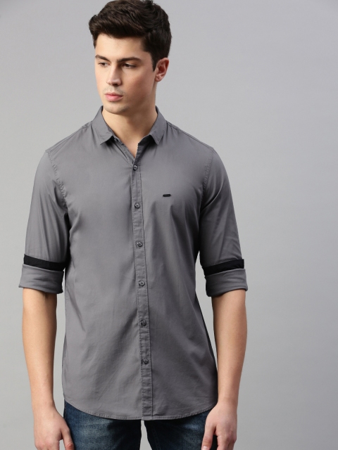 Lee Men Grey Super Slim Fit Solid Casual Shirt