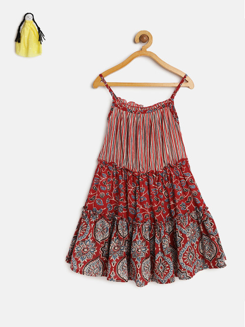 KURUMBI Girls Maroon Printed Tiered A-Line Sustainable Dress With Handmade Rag Doll 
KURUMBI Girls Maroon Printed Tiered A-Line Sustainable Dress With Handmade Rag Doll