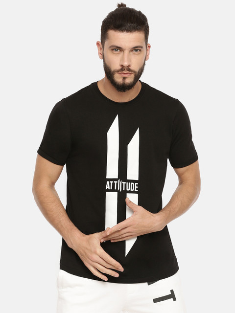 ATTIITUDE Men Black & White Printed Round Neck Slim Fit T-shirt 
ATTIITUDE Men Black & White Printed Round Neck Slim Fit T-shirt