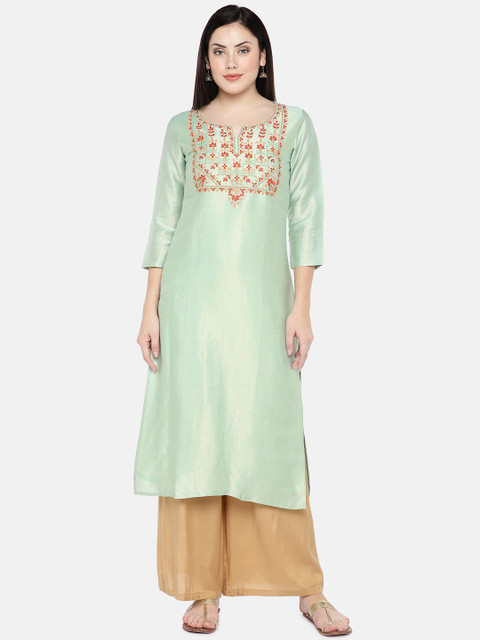 Ethnicity Women Green & Red Embroidered Straight Kurta 
Ethnicity Women Green & Red Embroidered Straight Kurta