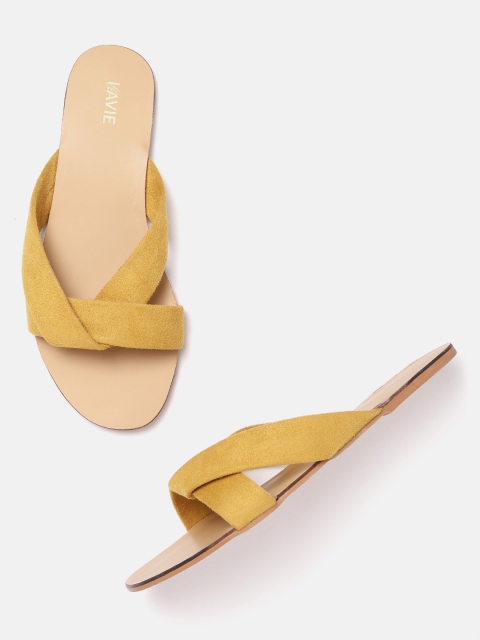 Lavie Women Mustard Yellow Solid Open Toe Flats