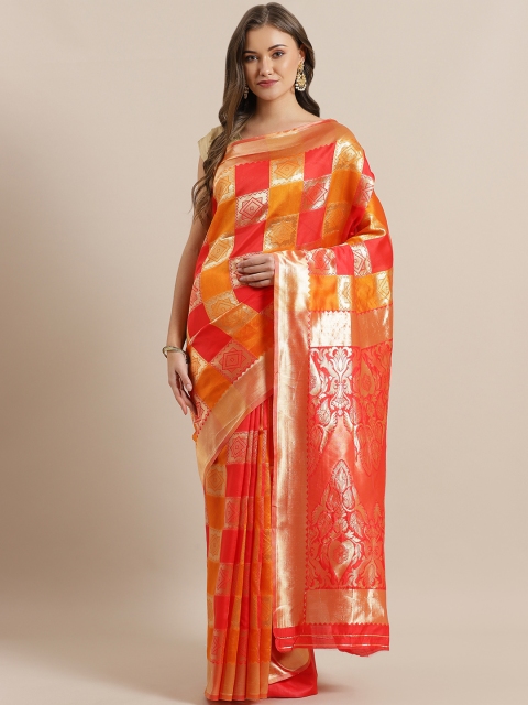 Mitera Red & Orange Woven Design Saree