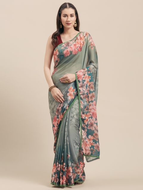 Tikhi Imli Green Printed Satin Saree