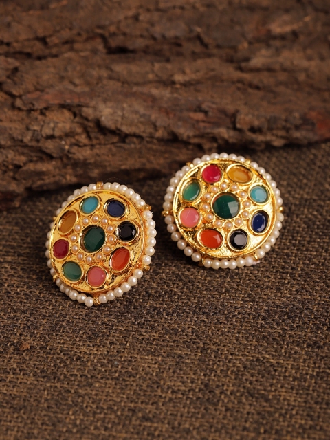 Fabstreet Gold-Plated Navratan Circular Studs