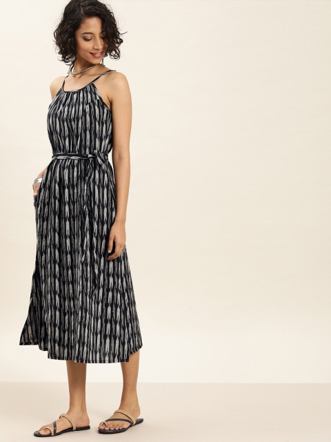 Taavi Women Black & White Ikat Woven Design A-Line Sustainable Dress with Tie-Ups & Pockets
Taavi Women Black & White Ikat Woven Design A-Line Sustainable Dress with Tie-Ups & Pockets