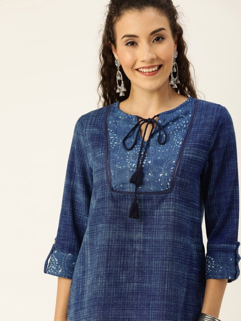 Taavi Women Blue Indigo Dyed & Hand Block Print Sustainable Top with Tie-Up Neck & Roll-Up Sleeves
Taavi Women Blue Indigo Dyed & Hand Block Print Sustainable Top with Tie-Up Neck & Roll-Up Sleeves