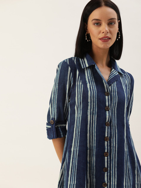 Taavi Women Indigo Dyed & Hand Block Print Shirt Sustainable Dress with Roll-Up Sleeves & Pockets, Navy blue
Taavi Women Indigo Dyed & Hand Block Print Shirt Sustainable Dress with Roll-Up Sleeves & Pockets, Navy blue