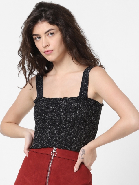 ONLY Women Black Self Design Fitted Top