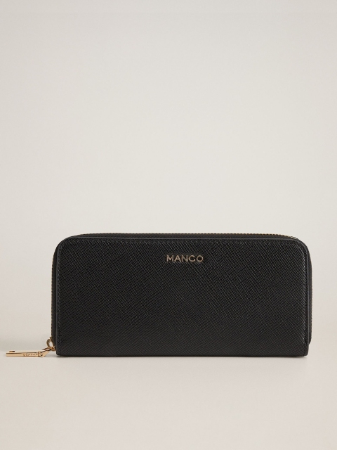 MANGO Women Black Textured Zip Around Wallet